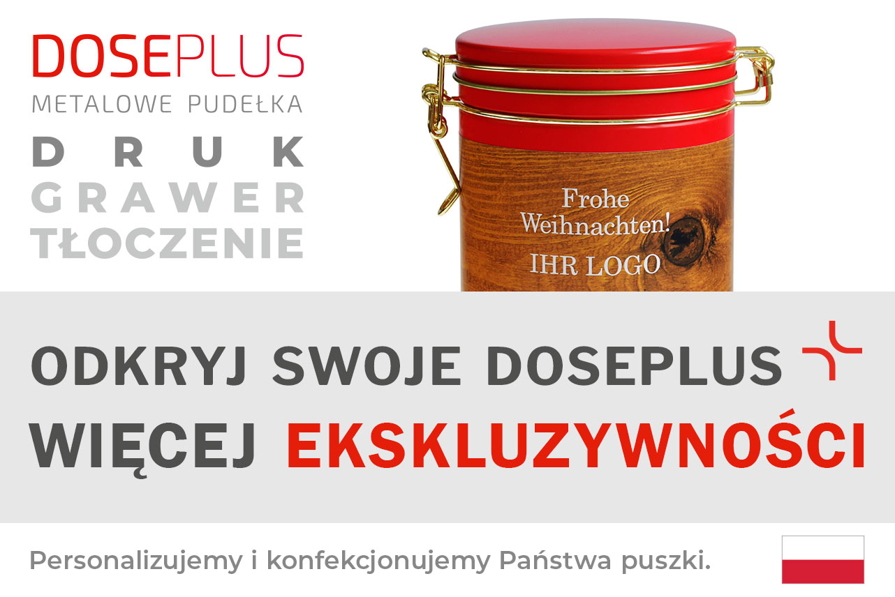 Metalowe pudełko Doseplus z wygrawerowanym aparatem fotograficznym i napisem „Photographers Box”. Tekst: „Tłoczenie, grawer laserowy, nadruk – odkryj Doseplus, więcej elegancji”.