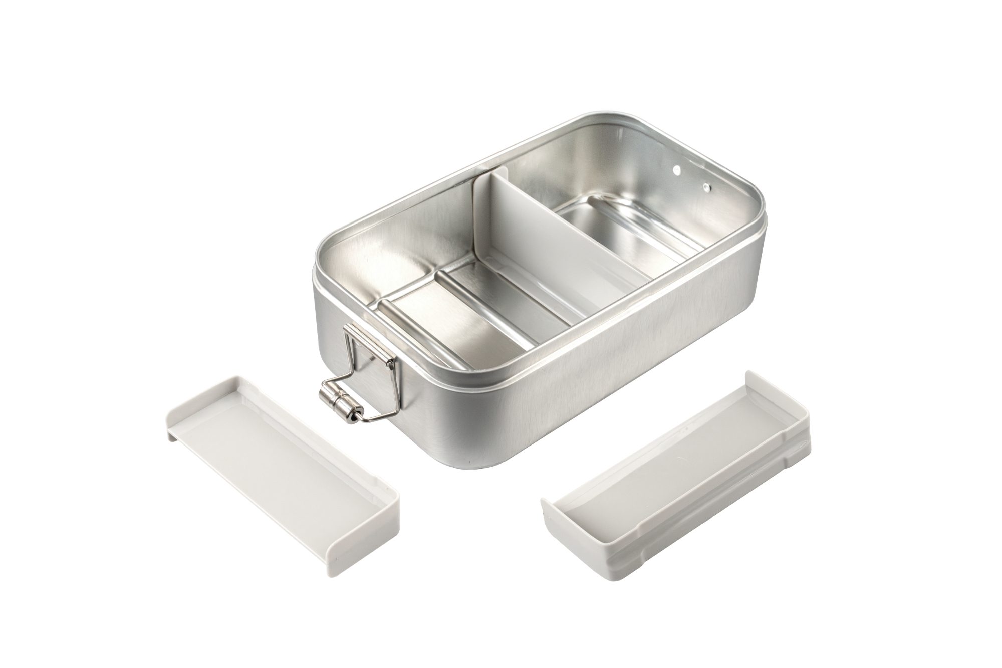 Trennsteg aus Polypropylen (grau) in Lunchbox eingesetzt – Zubehör für Edelstahl-Sandwichbox