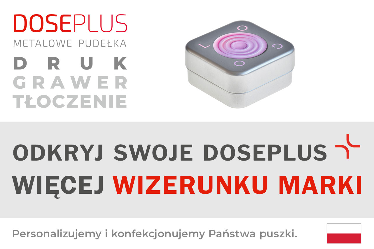 Metalowe pudełko na mydło Doseplus DSS-065 – baner: Odkryj swoje Doseplus, więcej wizerunku marki. Kwadratowa puszka idealna do pakowania mydeł i kosmetyków.