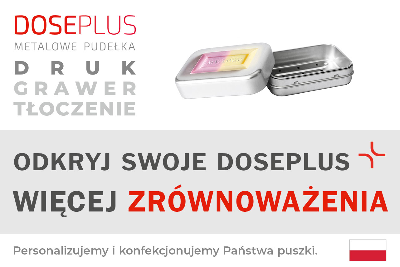 Aluminiowe pudełko na mydło Doseplus DSS-025 z rusztem ociekowym – baner: Odkryj swoje Doseplus, więcej zrównoważenia. Wielorazowa, trwała puszka metalowa do mydeł i ekologicznych kosmetyków.