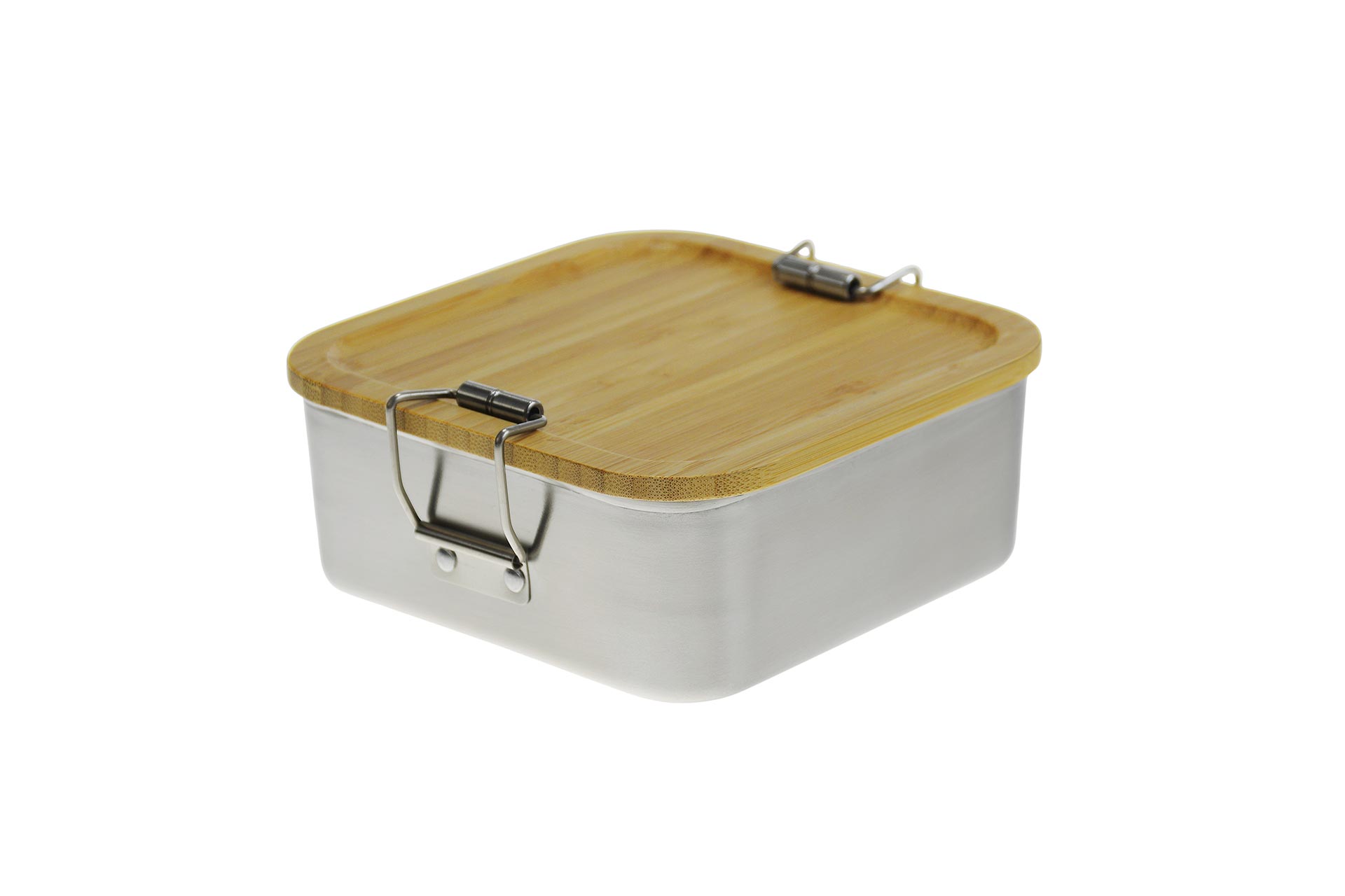 Edelstahl-Sandwichbox 120×120×47mm, perfekte Größe für Sandwiches, nachhaltiger Bambusdeckel