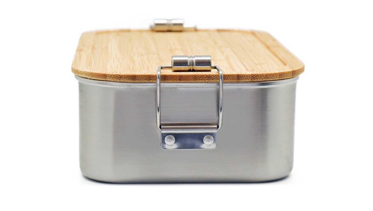 Lunchbox aus Edelstahl mit Bambusdeckel & Silikonring – nachhaltige Brotdose für B2B