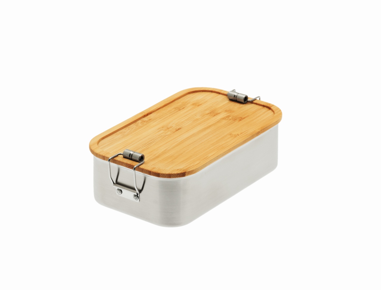 Große Edelstahl Lunchbox mit Bambusdeckel, 1100ml, nachhaltig, sichere Verschlüsse
