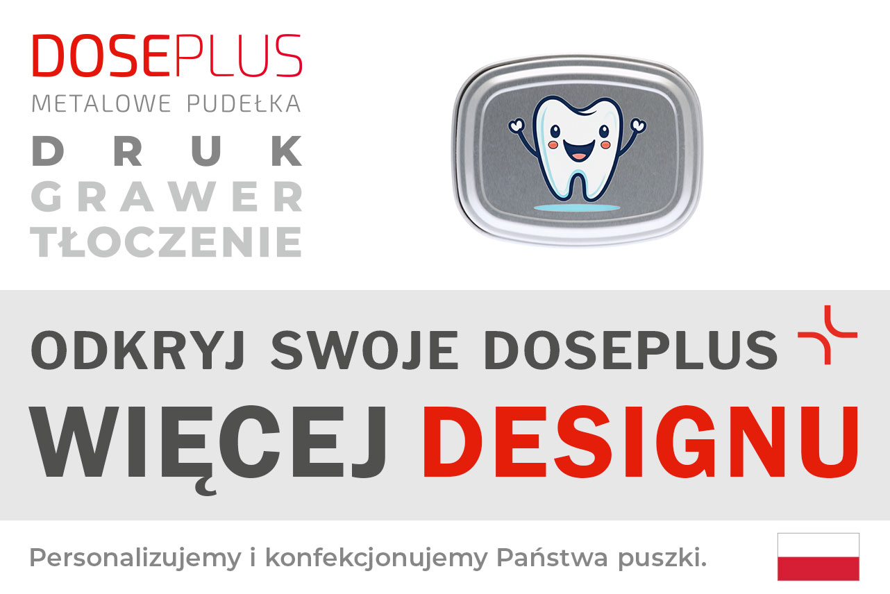 Aluminiowe pudełko na krem Doseplus DSS-005 – baner: Odkryj swoje Doseplus, więcej designu. Trwała i stylowa puszka na kosmetyki.
