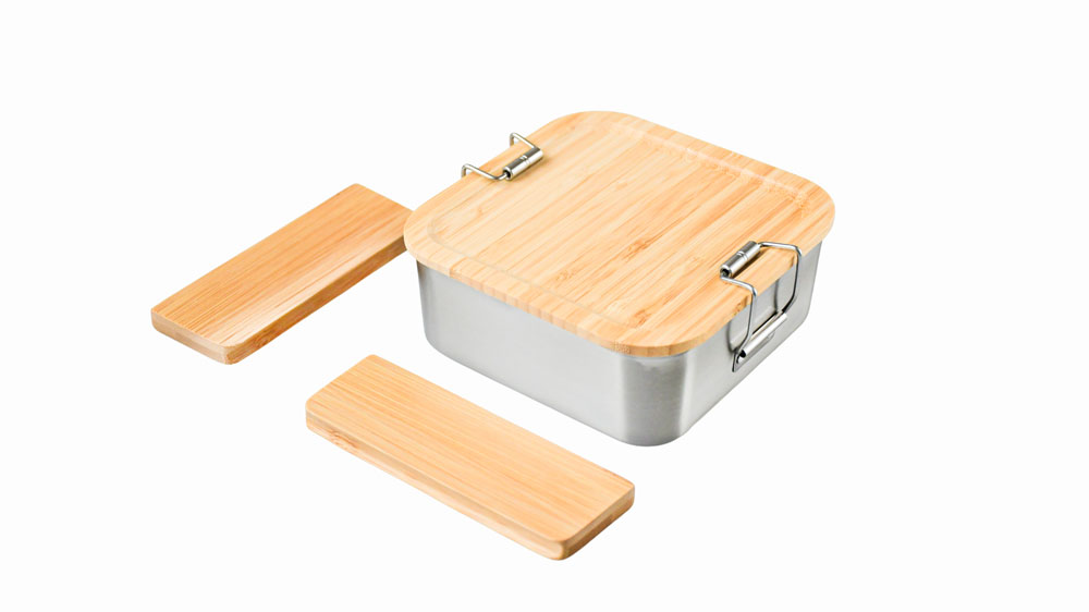 Sandwichbox Edelstahl mit Bambus-Trennsteg – flexible Unterteilung für Bento-Box & Lunchbox