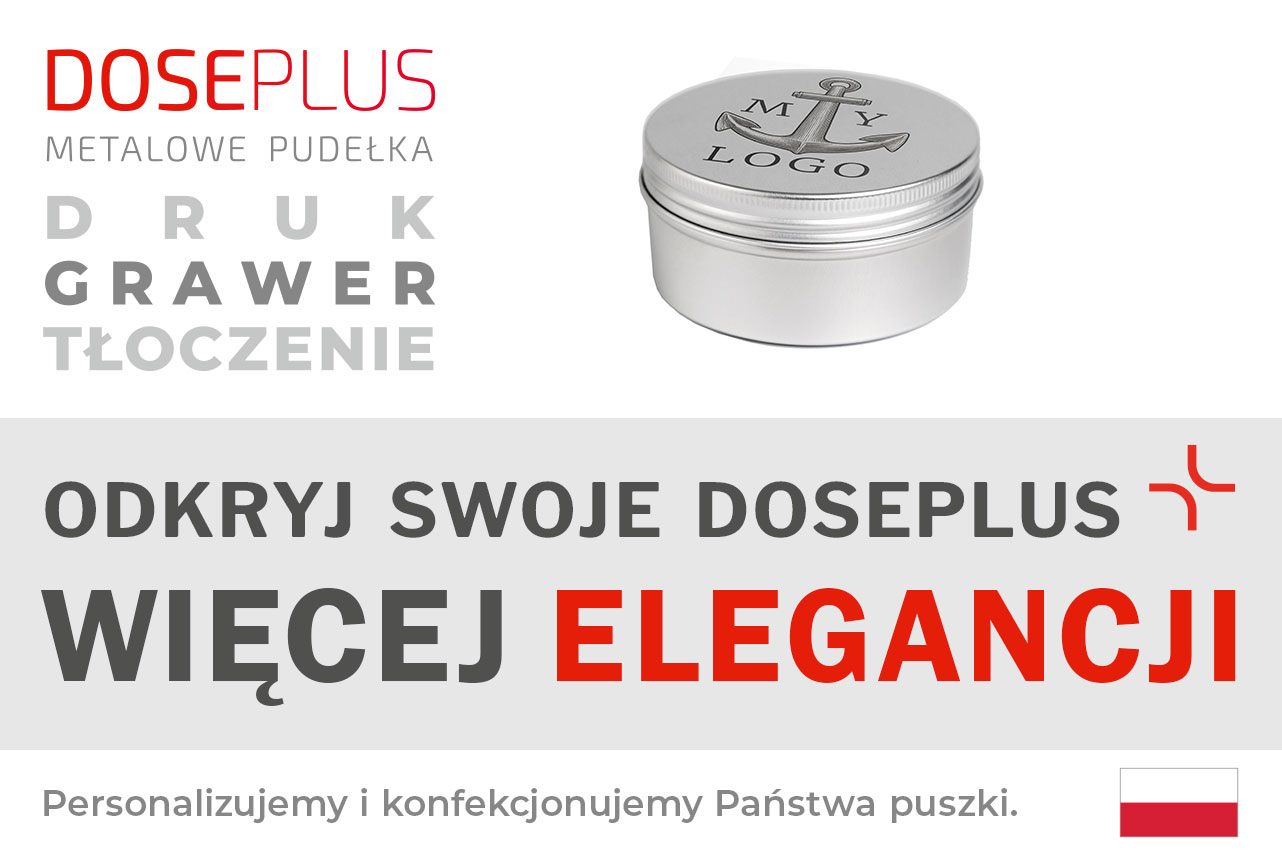 Aluminiowe pudełko na mydło Doseplus DSS 060 – baner: Odkryj swoje Doseplus, więcej elegancji. Trwała i stylowa puszka do przechowywania mydła.